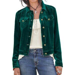 ⭐ Women's Solid Velvet Jacket Long Sleeve Short Coat with Pockets & Buckle